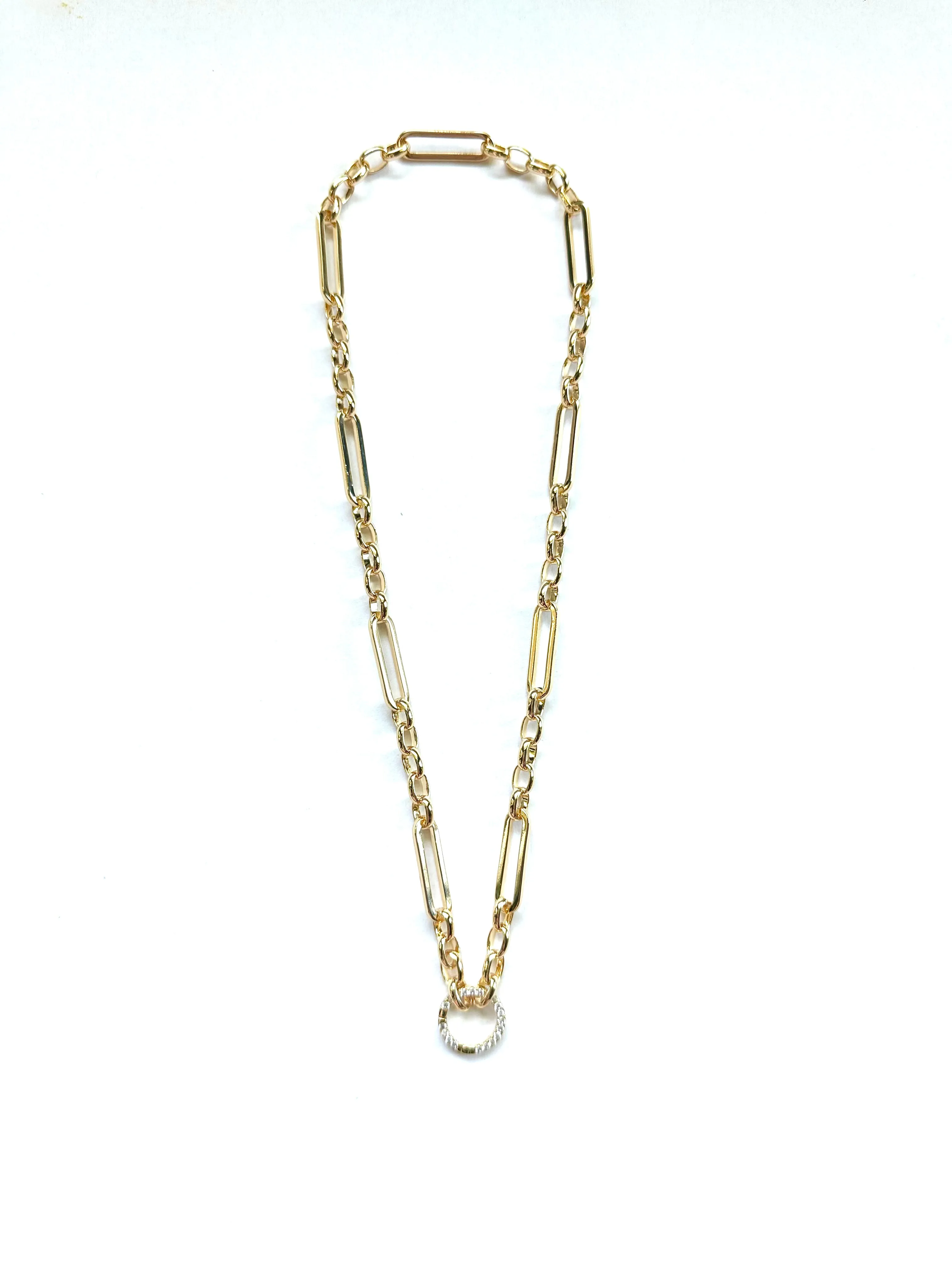 Rolo Clip Pave Charm Necklace