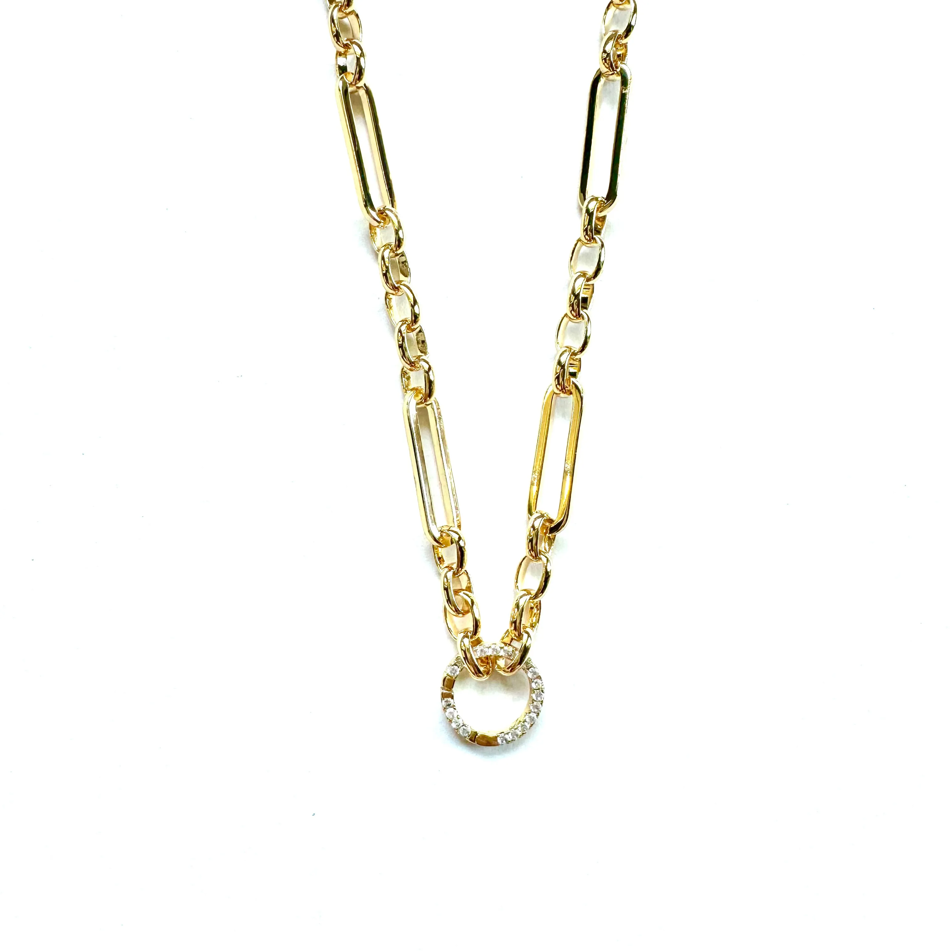 Rolo Clip Pave Charm Necklace