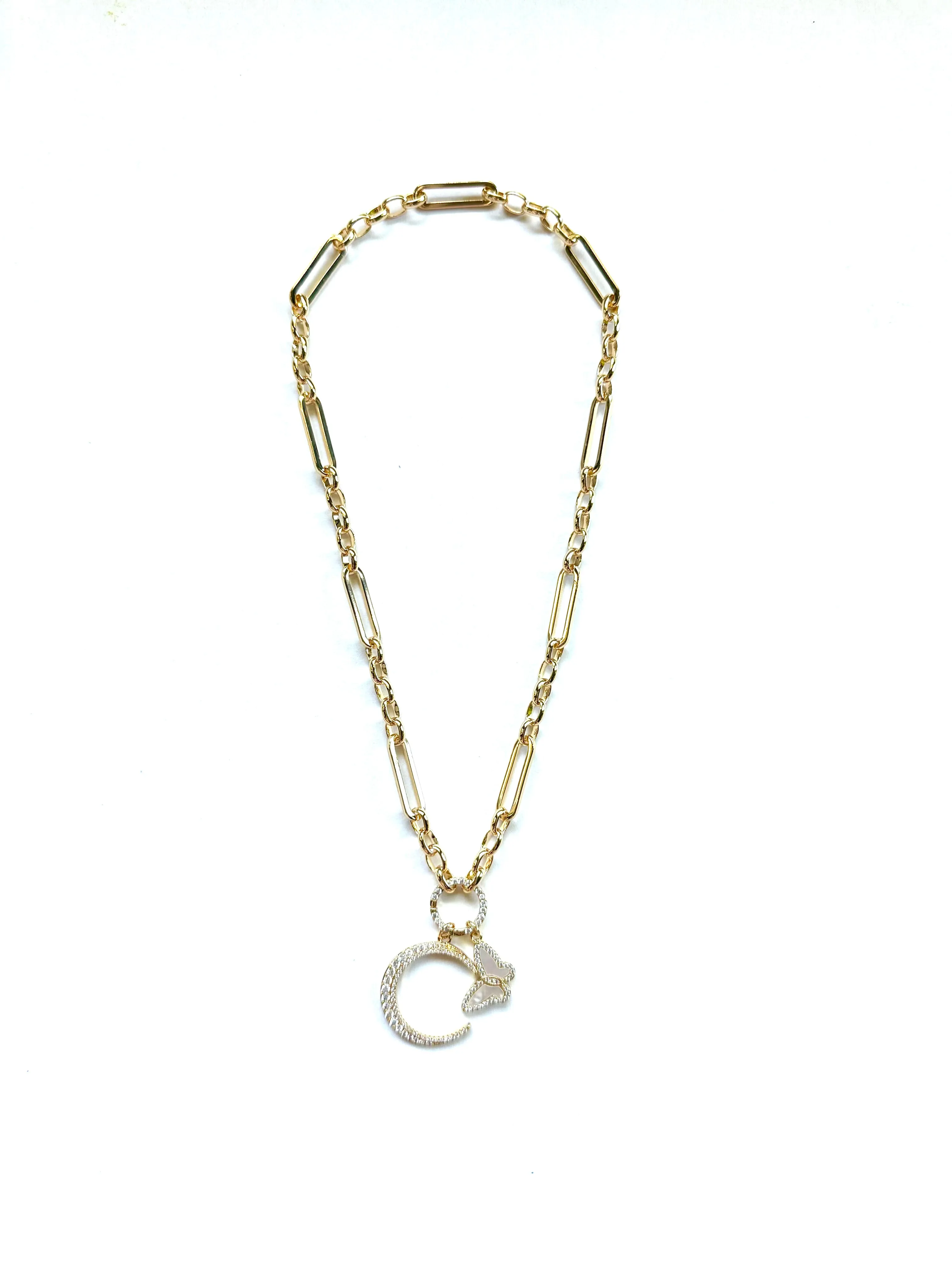 Rolo Clip Pave Charm Necklace