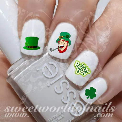 Saint Patrick's Day Nail Art Leprechaun Hat Shamrock Nail Water Decals Water Slides