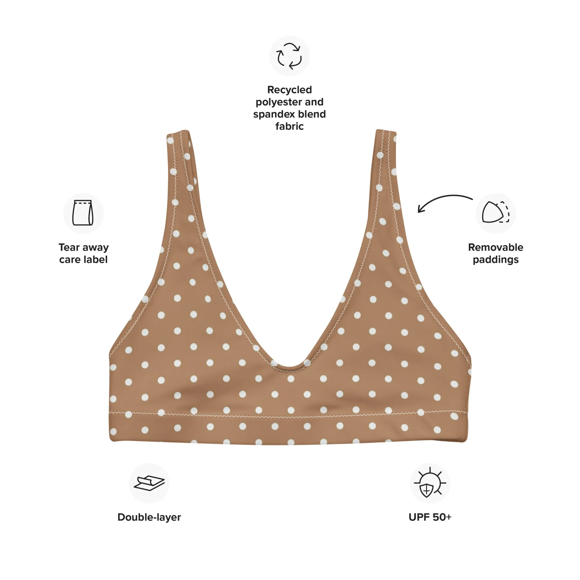 SAMPLE BELLA ECO PADDED BIKINI TOP | BROWN POLKA DOTS