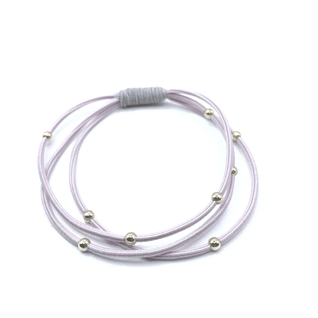 Single Water Pony 3mm Gold Waterproof Hair Band in Pink and Light Gray (#S6)