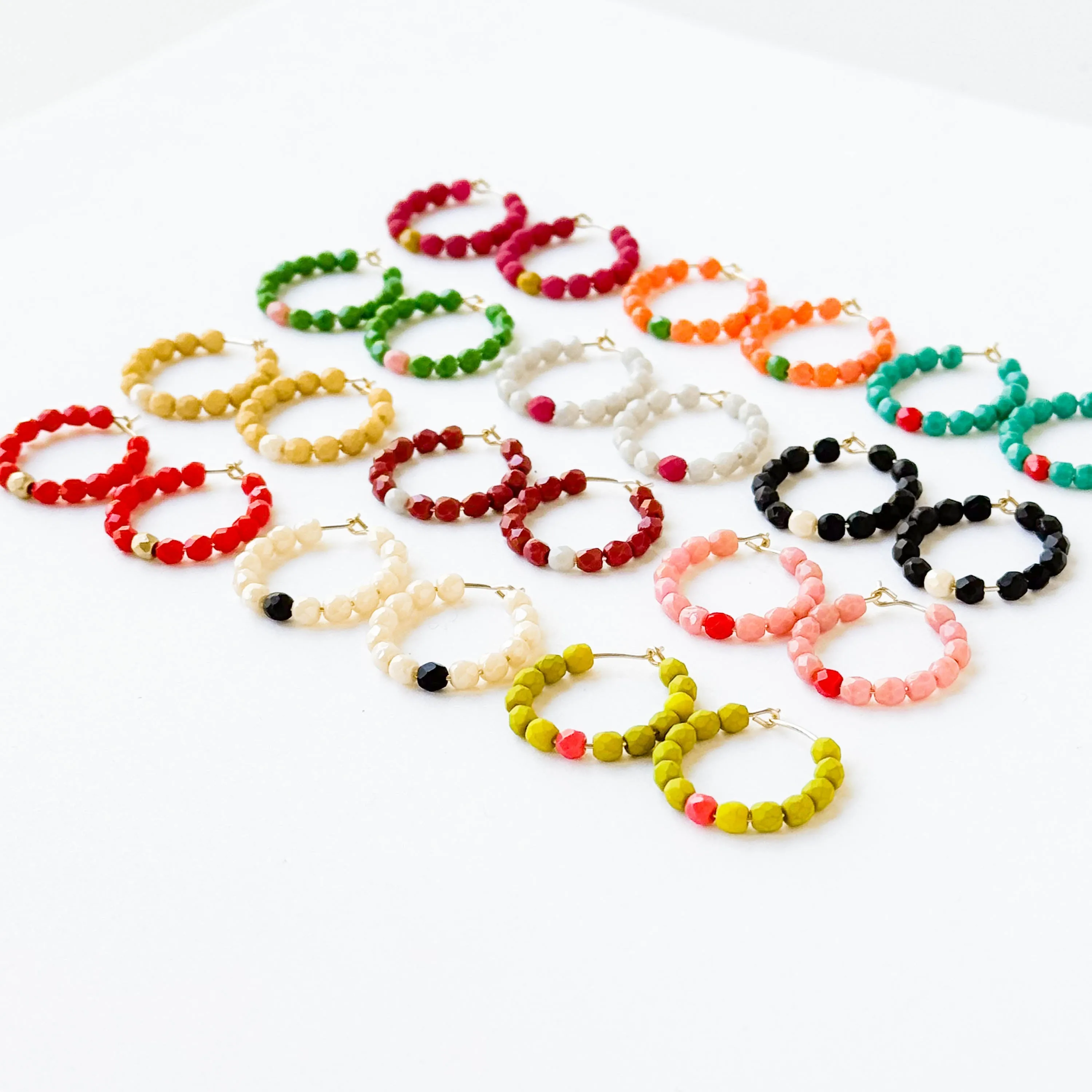 Small Colorful Gold Filled Hoops with Beads - WS