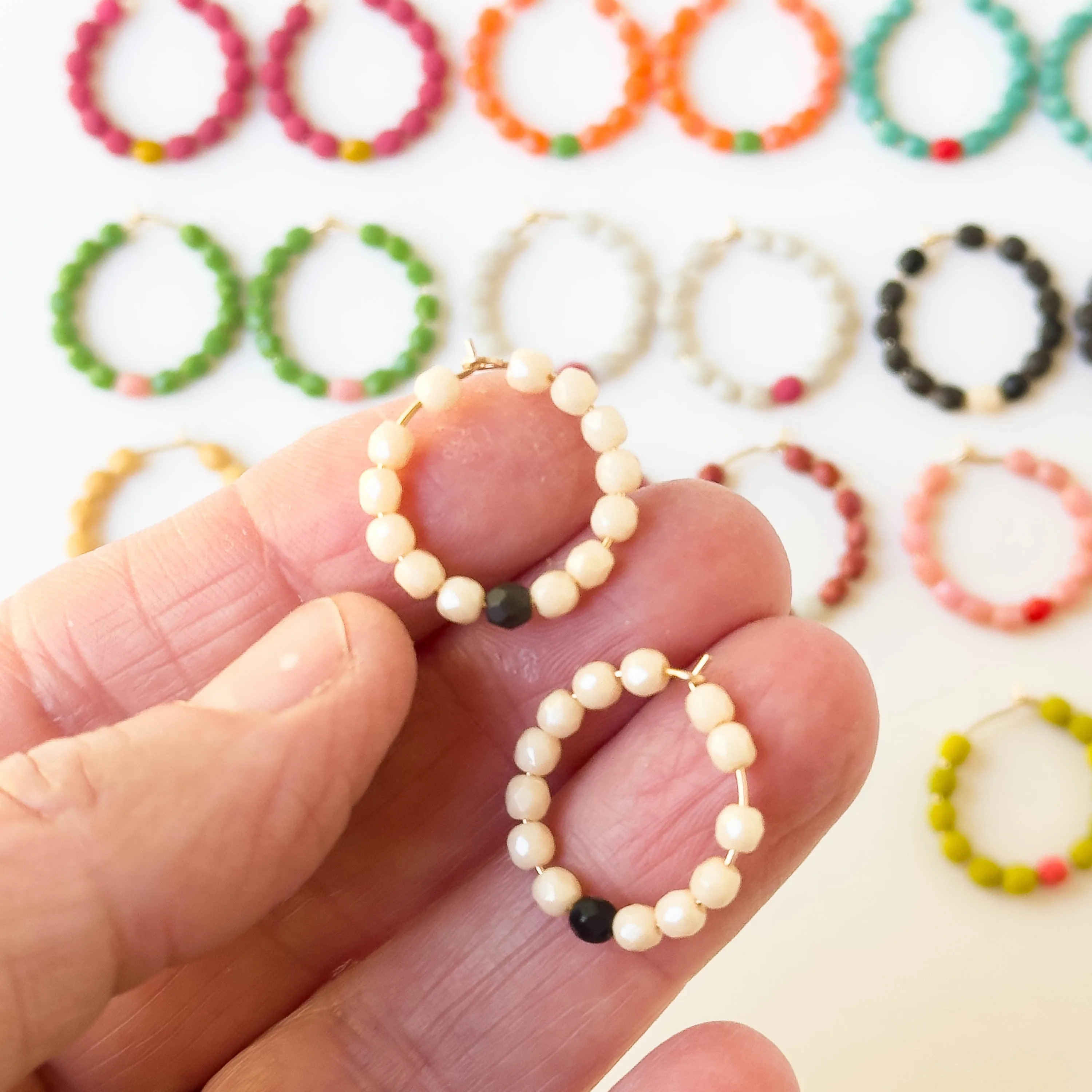 Small Colorful Gold Filled Hoops with Beads - WS