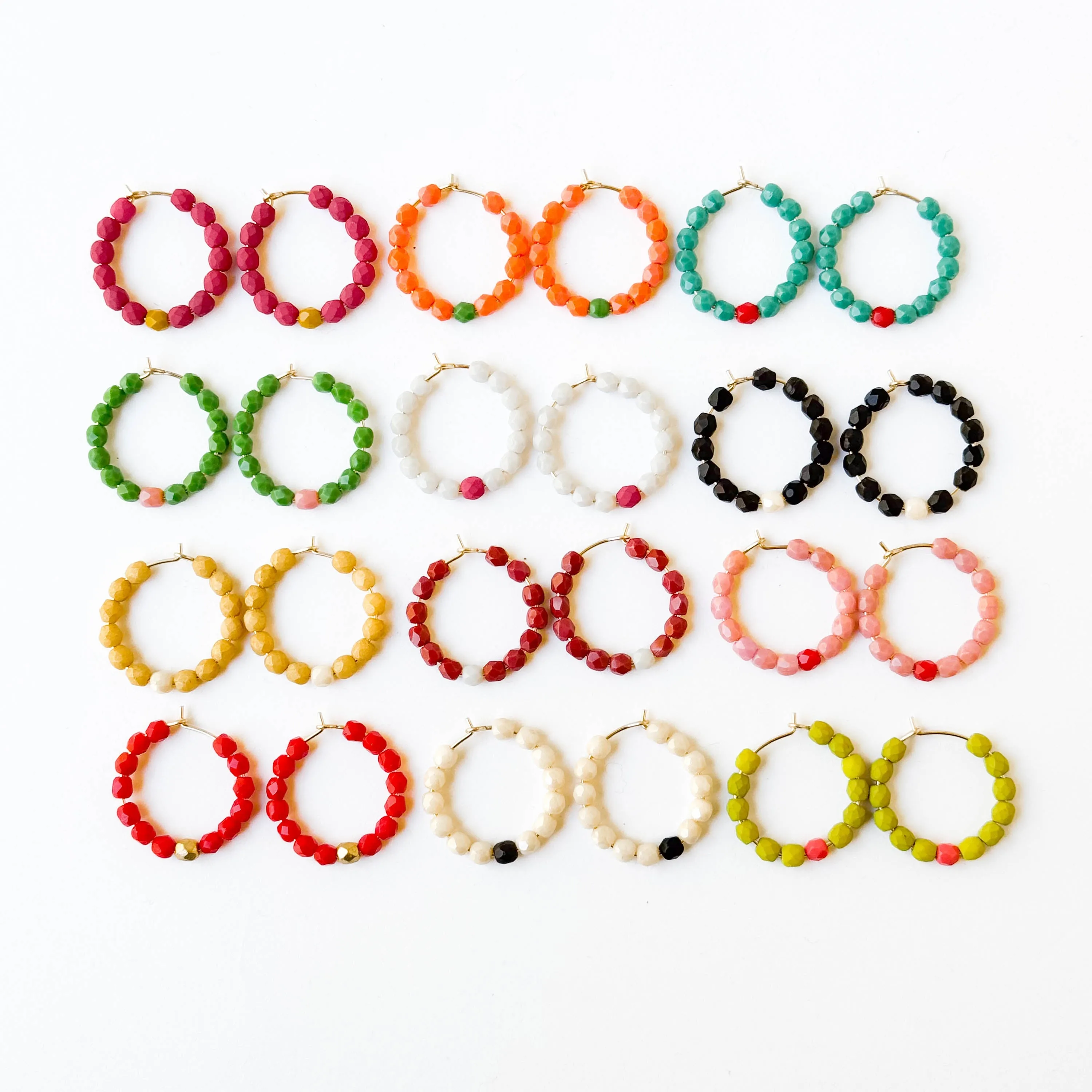 Small Colorful Gold Filled Hoops with Beads - WS