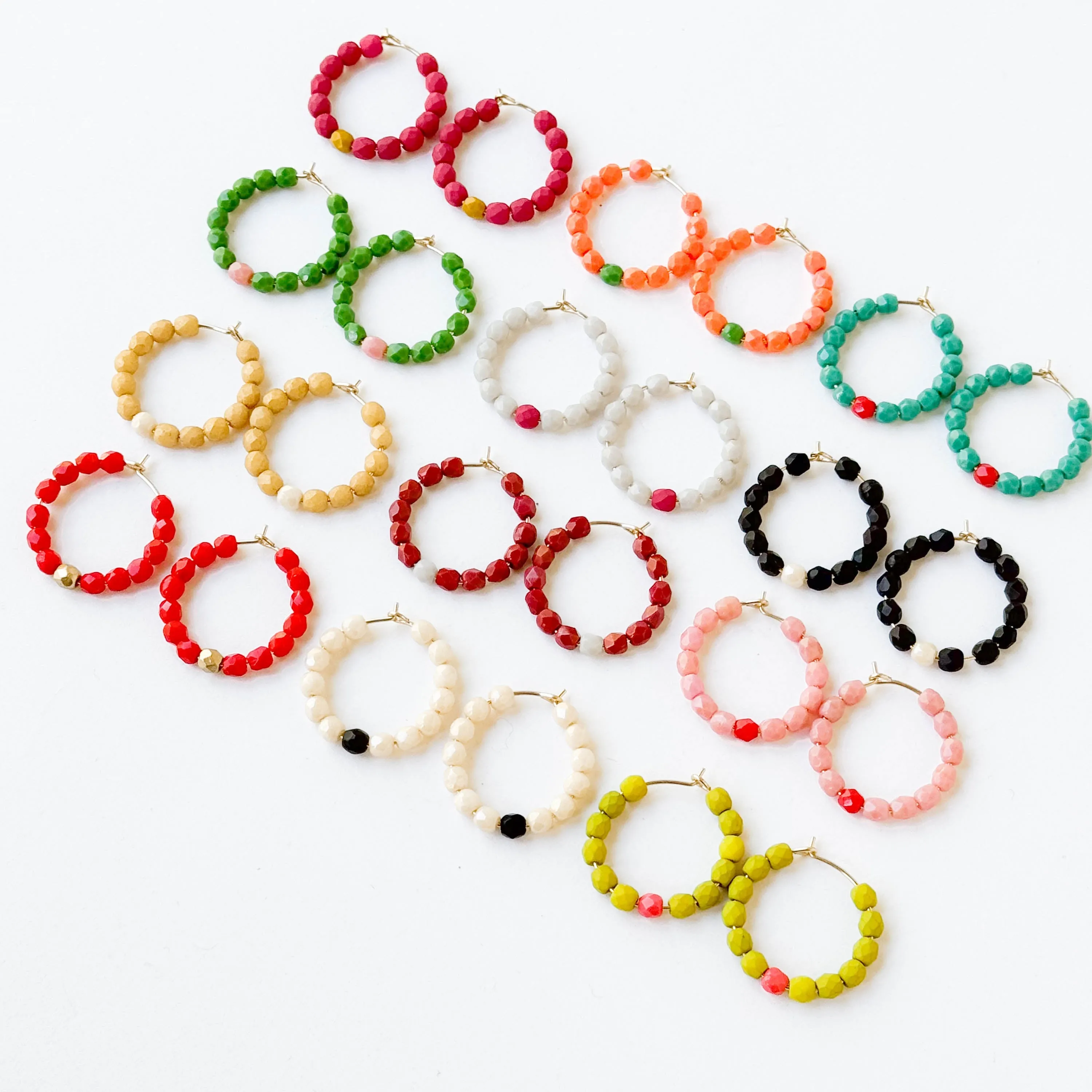 Small Colorful Gold Filled Hoops with Beads - WS