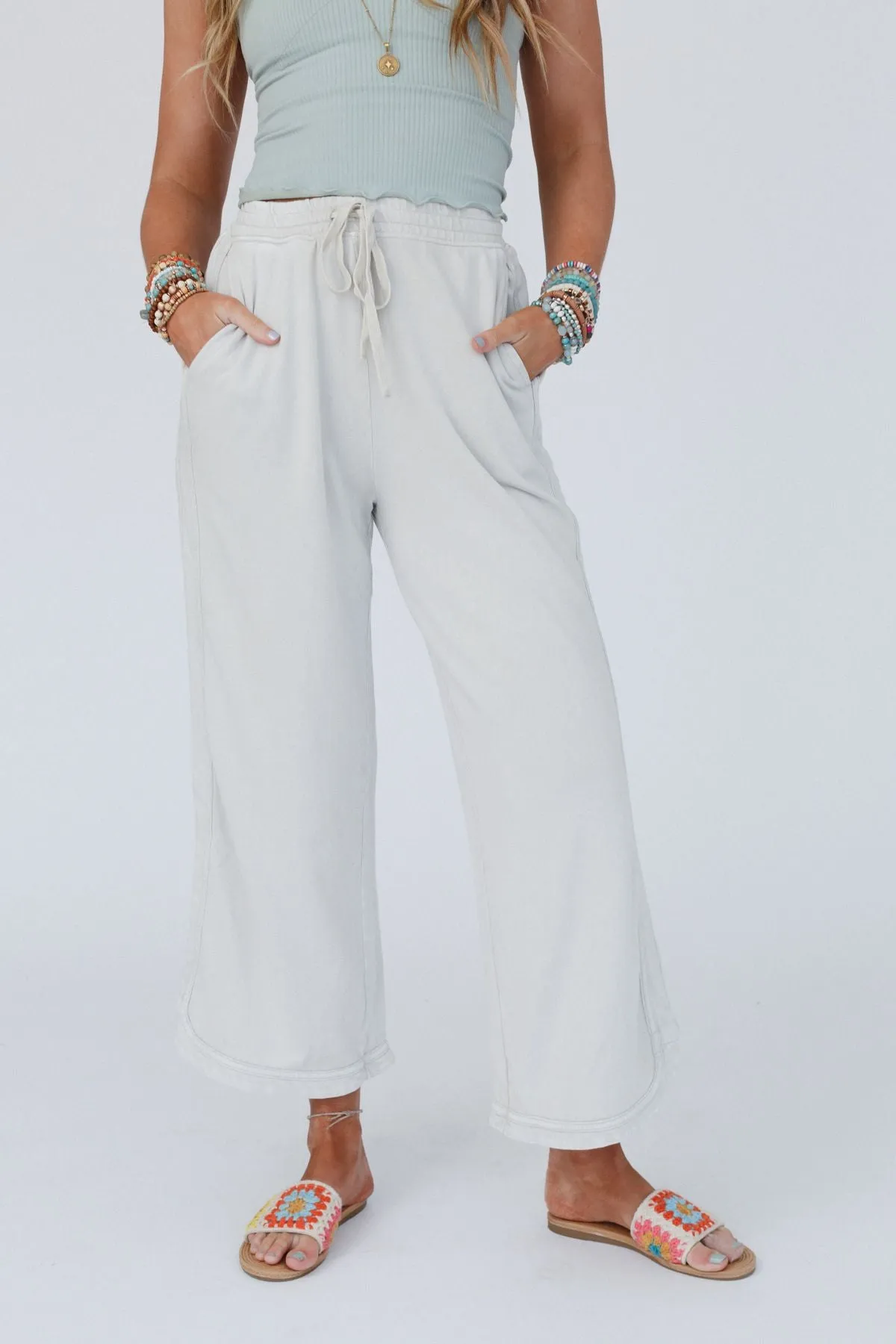 So Comfy Wide Leg Pant Cropped Length - Beige