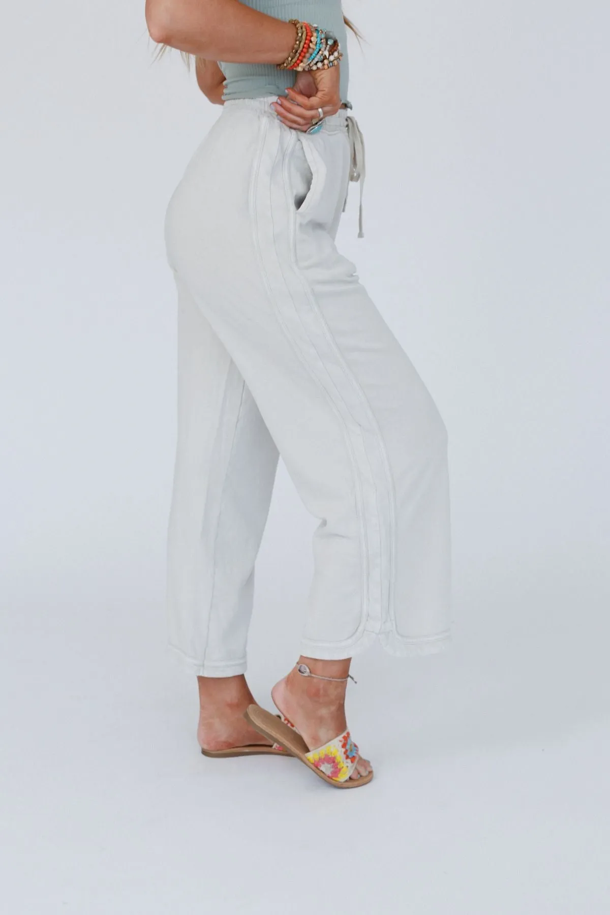 So Comfy Wide Leg Pant Cropped Length - Beige