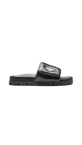 Soft Padded Nappa Leather Slide - Black