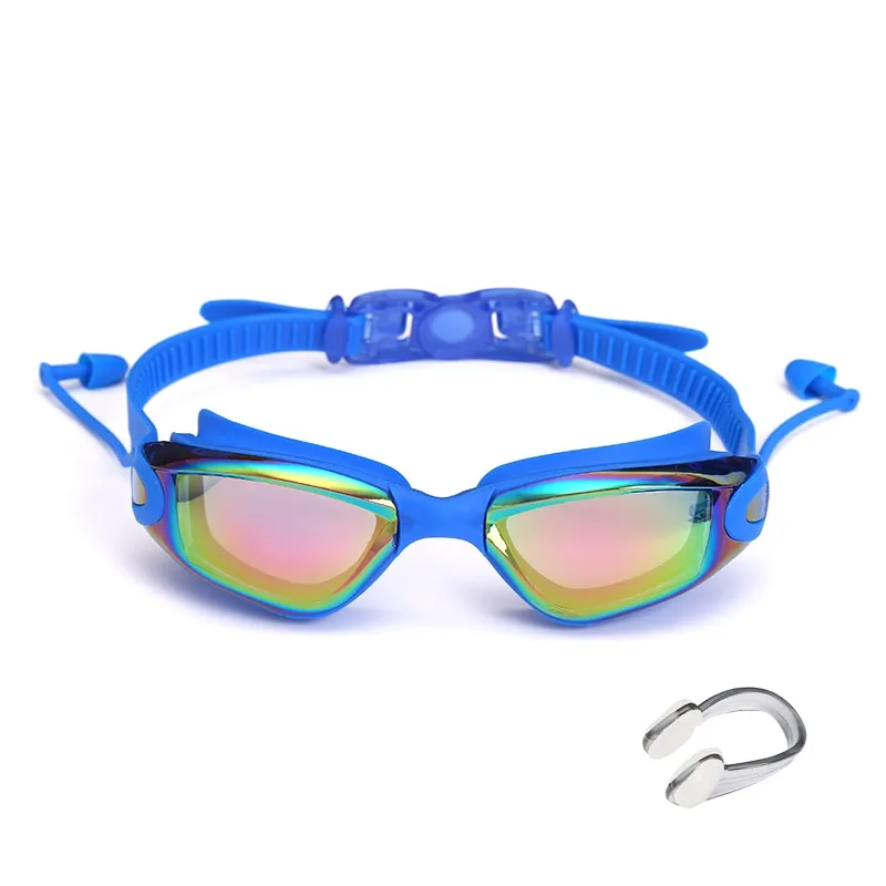 Swimming Glasses with Earplugs Nose Clip Electroplate Waterproof