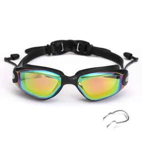 Swimming Glasses with Earplugs Nose Clip Electroplate Waterproof