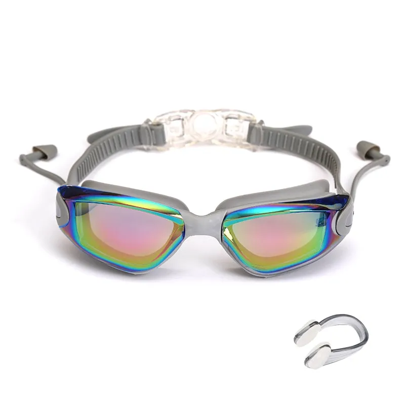 Swimming Glasses with Earplugs Nose Clip Electroplate Waterproof