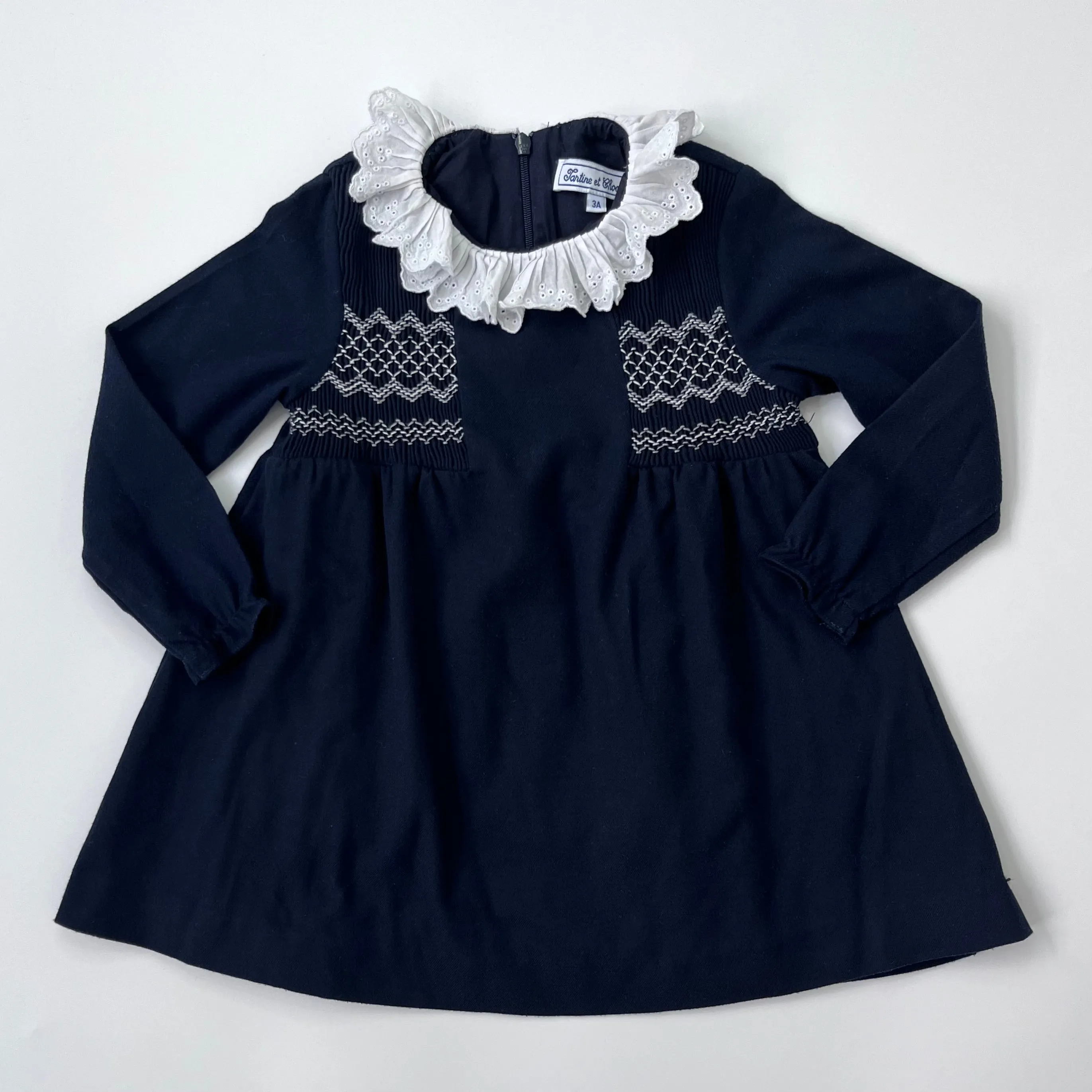 Tartine et Chocolat Navy Blue Embroidered Dress: 3 Years