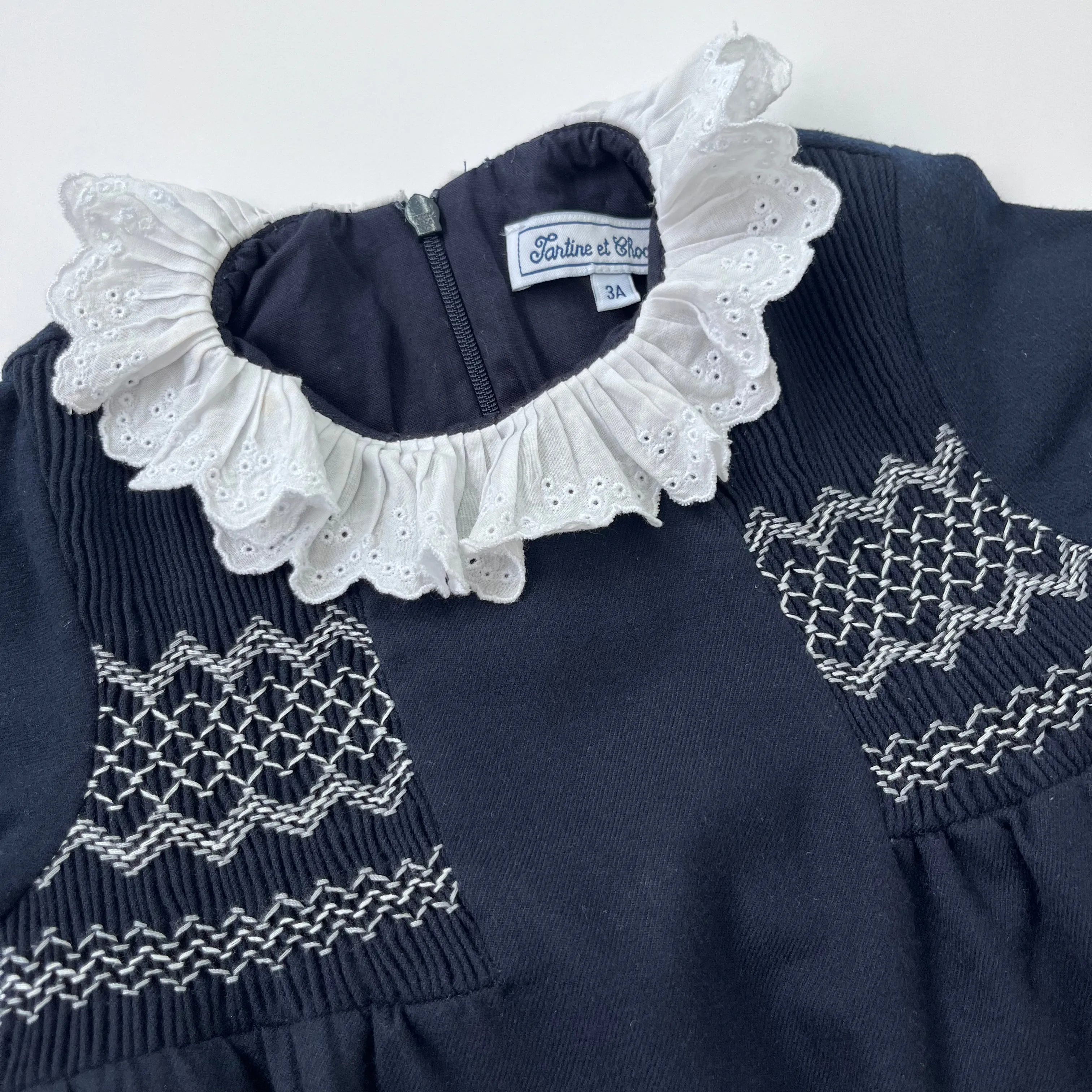 Tartine et Chocolat Navy Blue Embroidered Dress: 3 Years