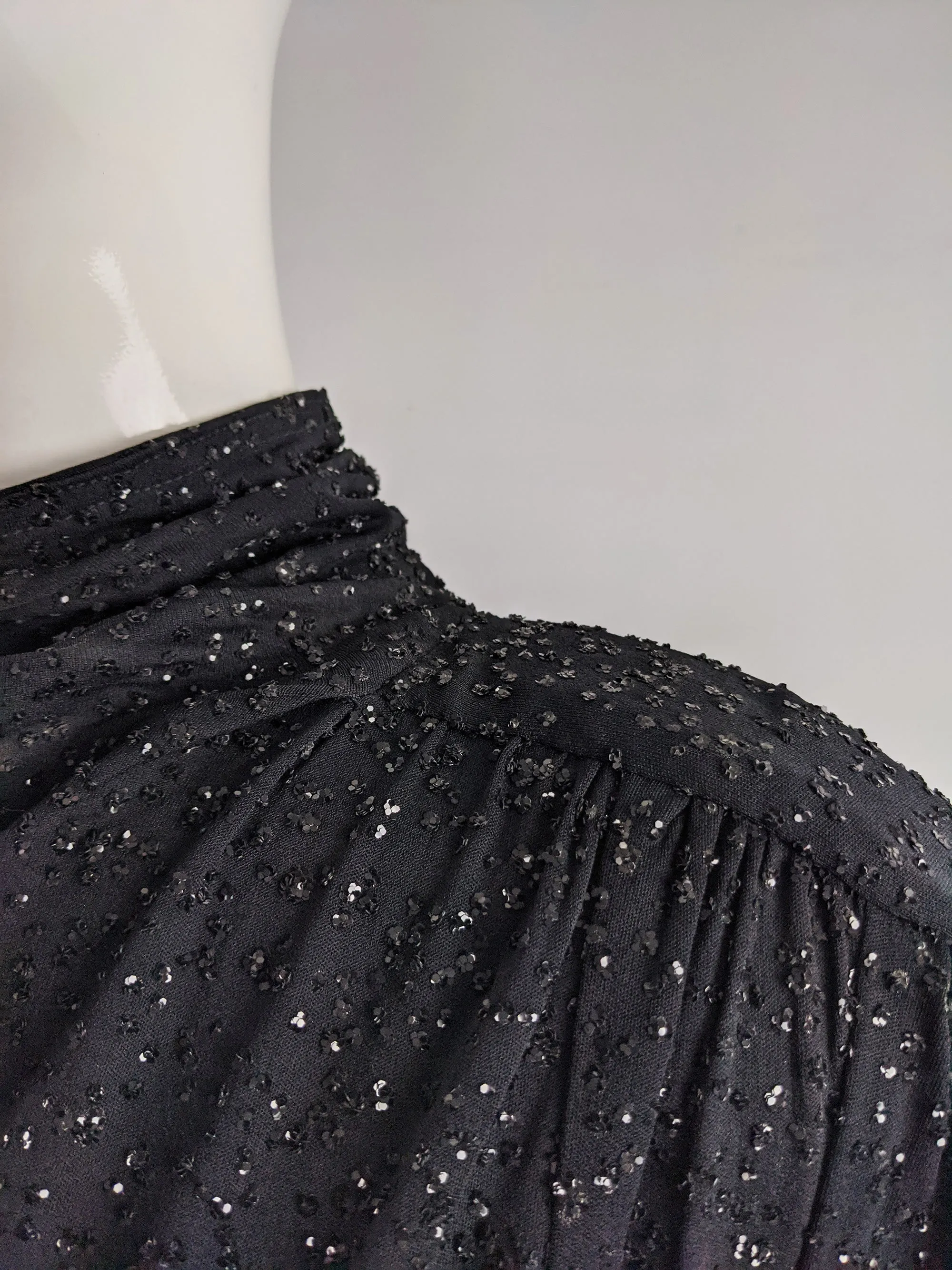 Vintage Shoulder Padded Black Glittery Backless Dress, 1980s