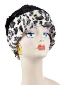 White Jaguar with Black Luxury Faux Fur Cuffed Pillbox Hat