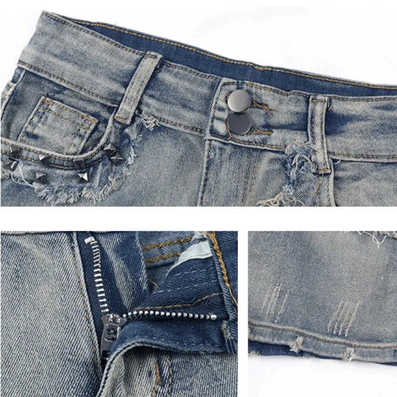 Women's American Low Waist Fur-lined Streetwear Vintage Style Denim Shorts